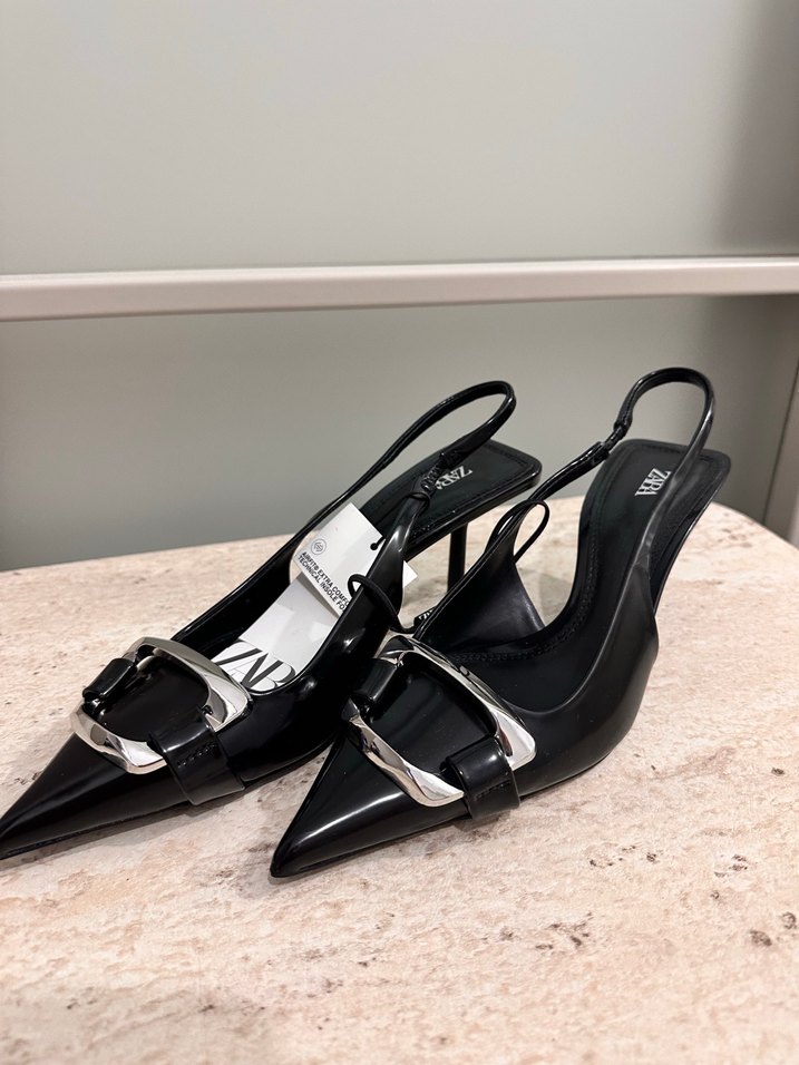 Kadın Siyah Deri Stiletto Tokalı Topuklu - Görsel 2