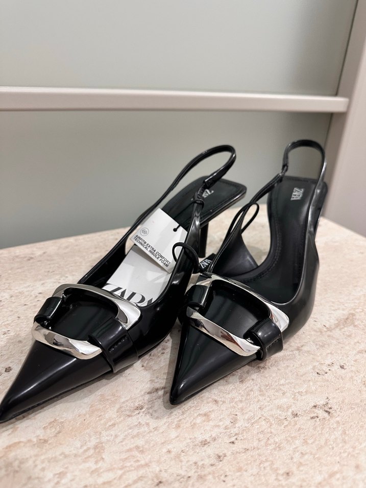 Kadın Siyah Deri Stiletto Tokalı Topuklu - Görsel 3