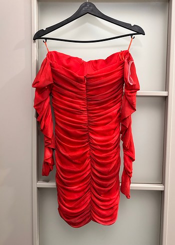 Kırmızı Drapeli Uzun Abiye Elbise - Görsel 5