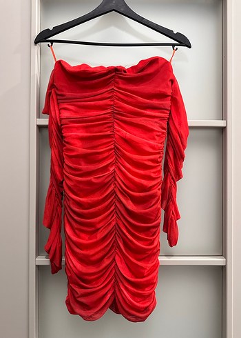Kırmızı Drapeli Uzun Abiye Elbise - Görsel 2
