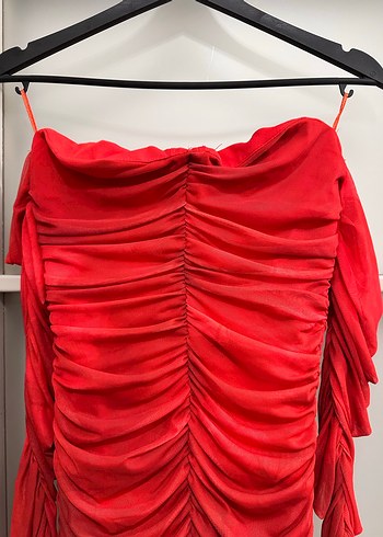 Kırmızı Drapeli Uzun Abiye Elbise - Görsel 6