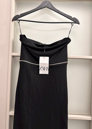 Siyah Straplez Uzun Elbise - Görsel 5