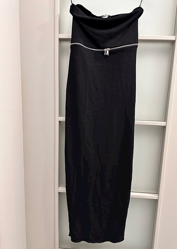 Siyah Straplez Uzun Elbise - Görsel 2