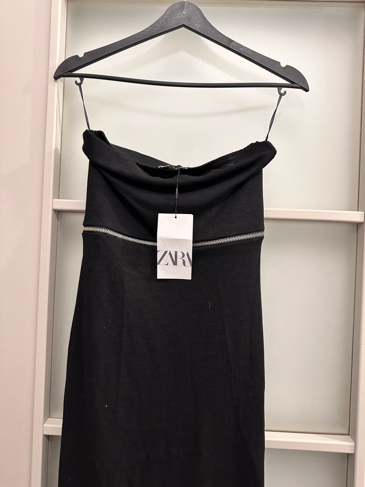 Siyah Straplez Uzun Elbise - Görsel 5