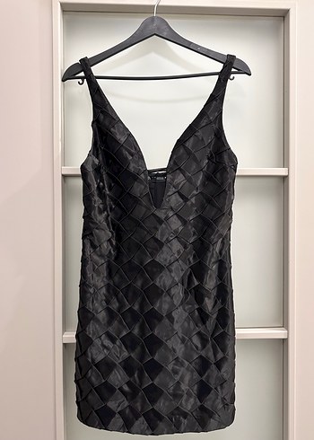 V Yaka Siyah Midi Pilili Abiye Elbise - Görsel 5