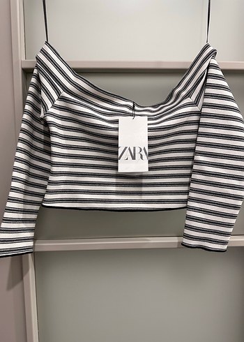 Gri Çizgili Kadın Mini Crop Top - Görsel 2