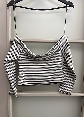 Gri Çizgili Kadın Mini Crop Top - Görsel 5