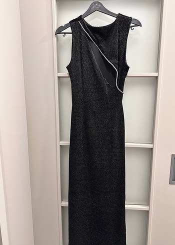 Siyah  Uzun V Yaka Kadın Elbise - Görsel 6