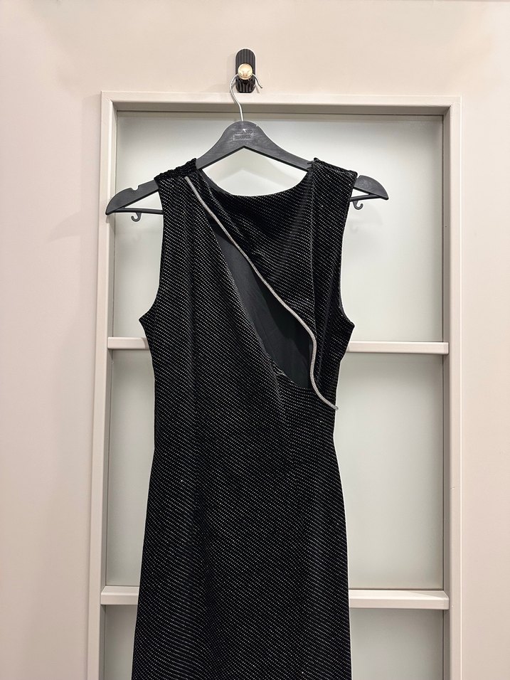 Siyah  Uzun V Yaka Kadın Elbise - Görsel 5