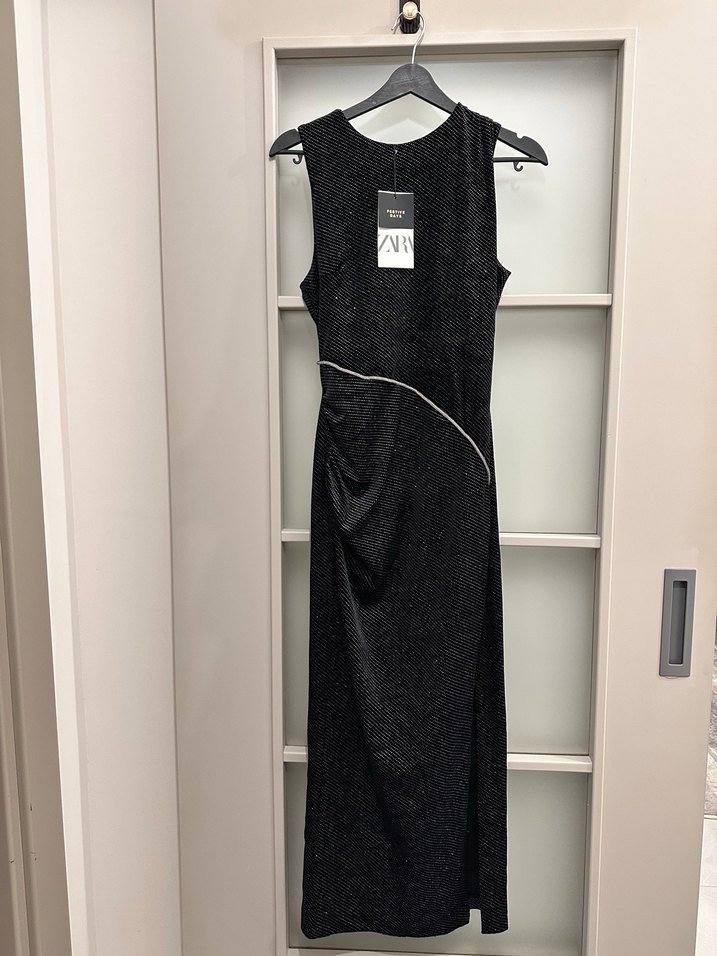 Siyah  Uzun V Yaka Kadın Elbise - Görsel 2