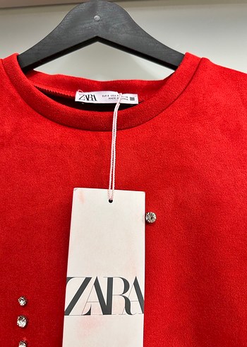 Kısa Kollu Kırmızı Süet Mini Elbise - Görsel 4