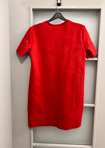 Kısa Kollu Kırmızı Süet Mini Elbise - Görsel 2