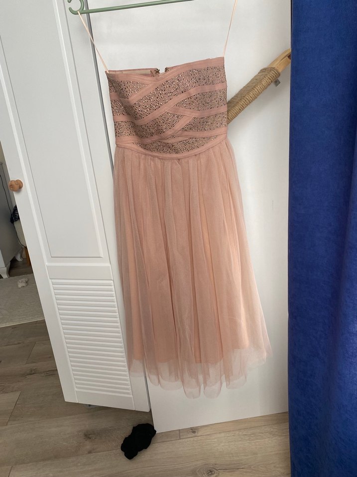 Pudra Straplez Midi Abiye Elbise - Görsel 2