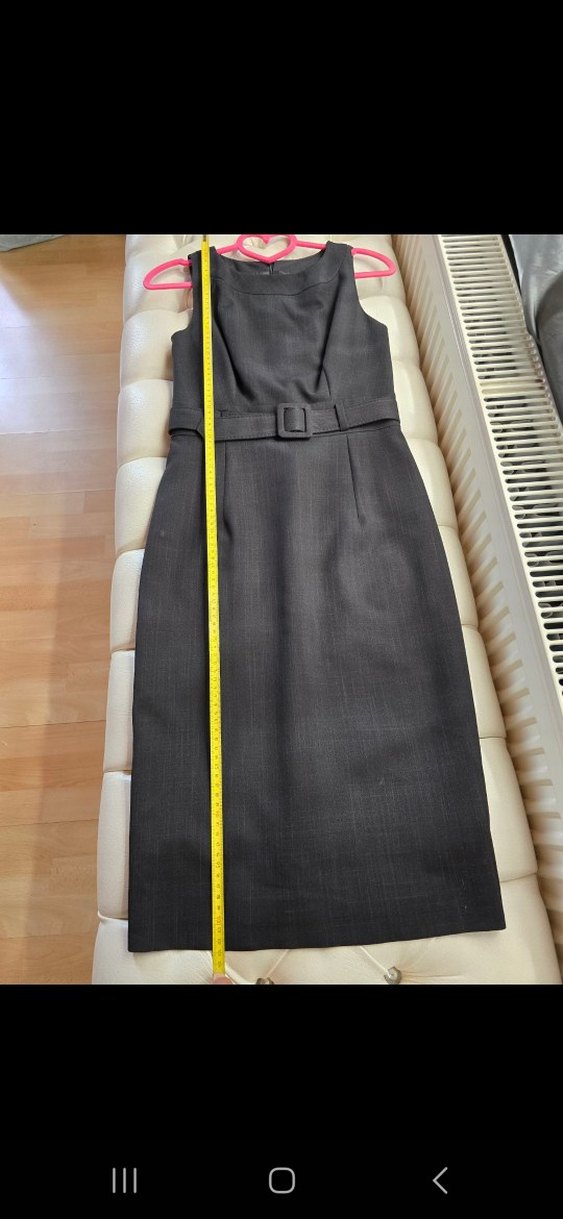 Kemerli Siyah Midi Ofis Elbisesi - Görsel 3