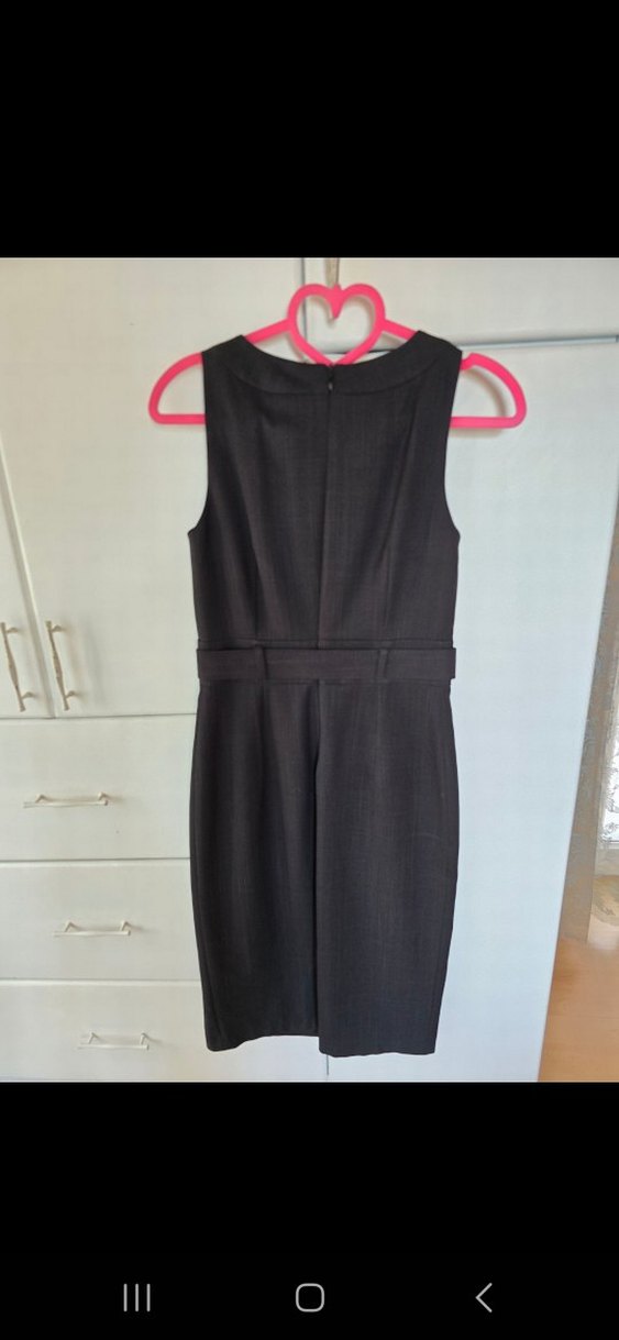 Kemerli Siyah Midi Ofis Elbisesi - Görsel 2