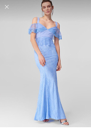 Mavi dantel ve askı detaylı elbise trendyol milla markalıdır.