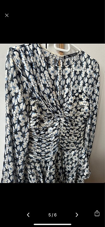 Metalik iplikli desenli kısa zara elbise - Görsel 5