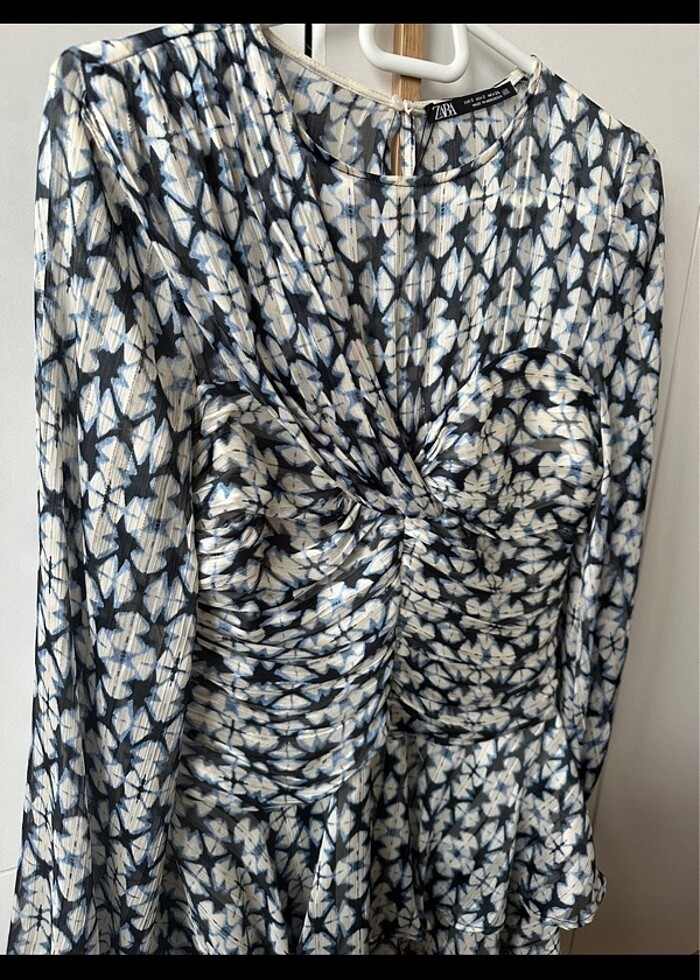 Metalik iplikli desenli kısa zara elbise - Görsel 5