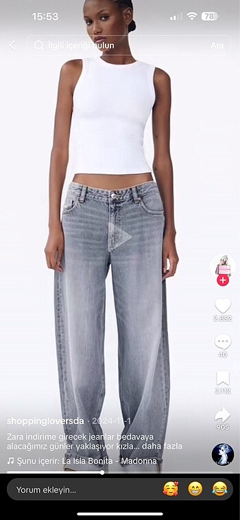 zara orta bel gri jean - Görsel 2