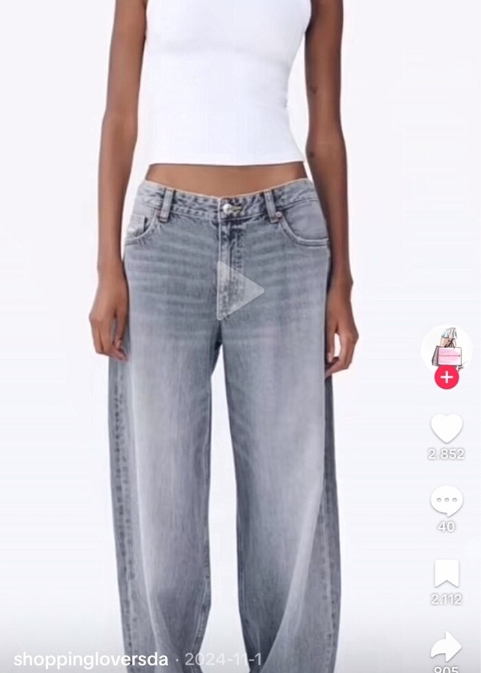 zara orta bel gri jean - Görsel 2