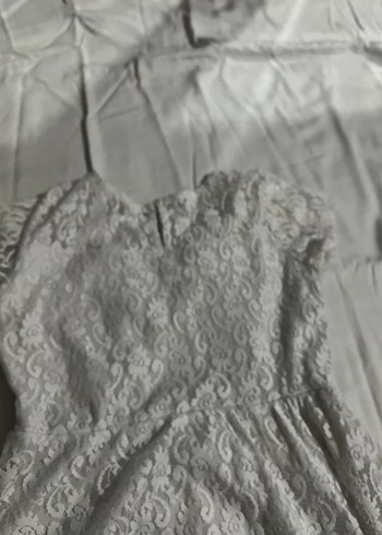 Kız Çocuk Beyaz Dantelli Kısa Kollu Elbise - Görsel 5