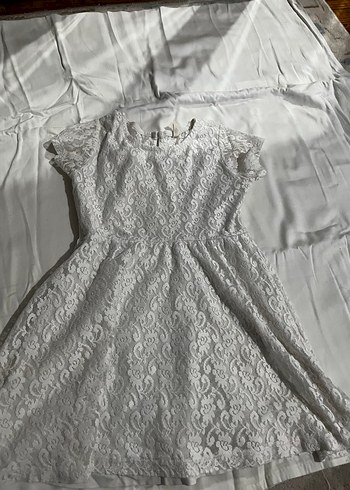 Kız Çocuk Beyaz Dantelli Kısa Kollu Elbise - Görsel 2