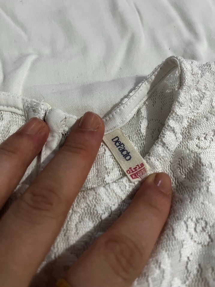 Kız Çocuk Beyaz Dantelli Kısa Kollu Elbise - Görsel 4