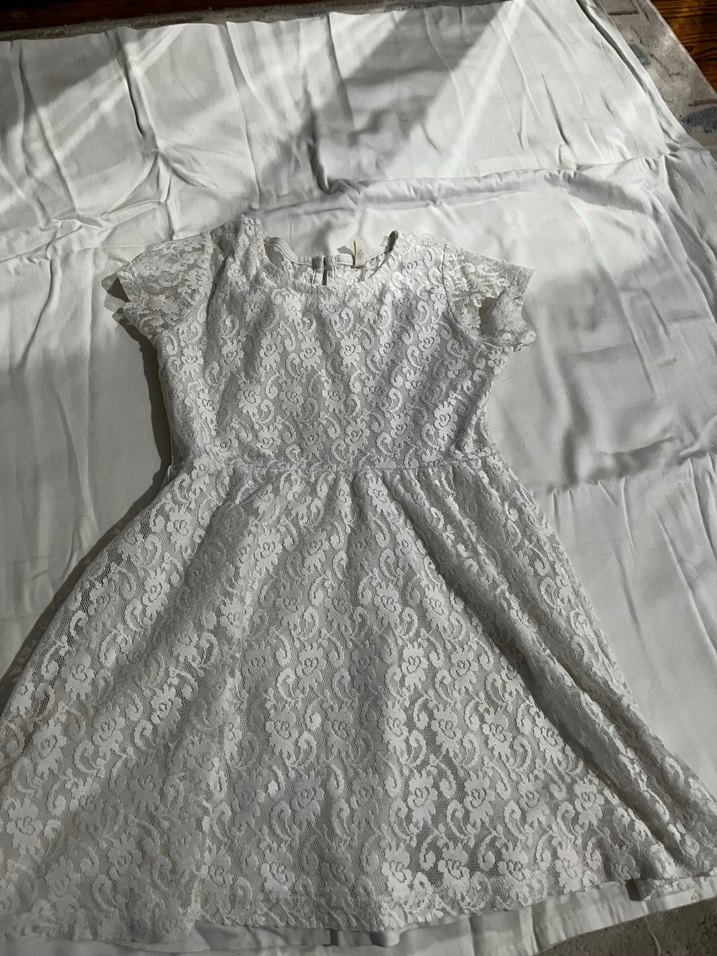 Kız Çocuk Beyaz Dantelli Kısa Kollu Elbise - Görsel 2