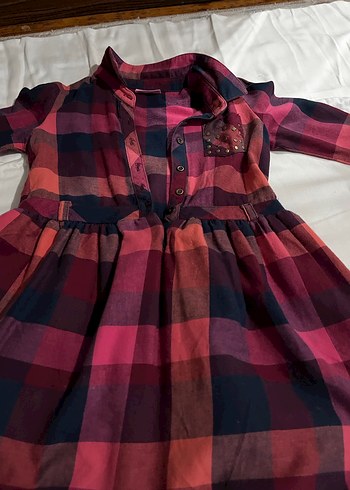 Bordo Ekose Desenli Uzun Kollu Kız Elbisesi - Görsel 2