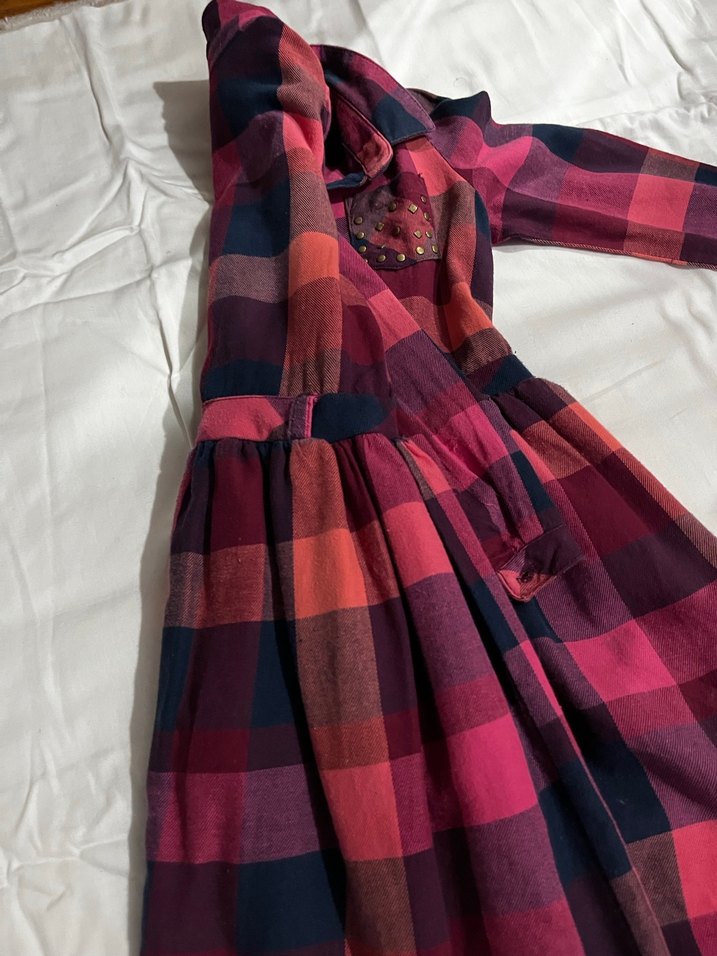 Bordo Ekose Desenli Uzun Kollu Kız Elbisesi - Görsel 5