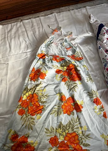 Gri Baskılı Kız Elbisesi, Fırfırlı, Kısa Kollu - Görsel 4