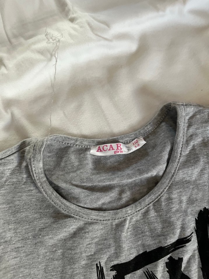 Gri Baskılı Kız Elbisesi, Fırfırlı, Kısa Kollu - Görsel 2