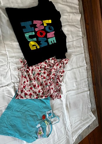 Kız Çocuk Renkli Pamuklu Kısa Kollu - Görsel 2