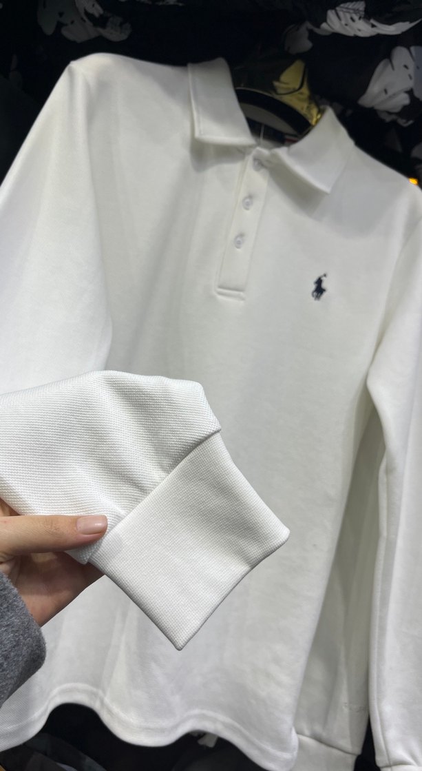 Erkek Beyaz Uzun Kollu Polo Tişört - Görsel 3