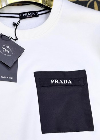 Erkek Beyaz Prada Cep Detaylı Sweatshirt - Görsel 2