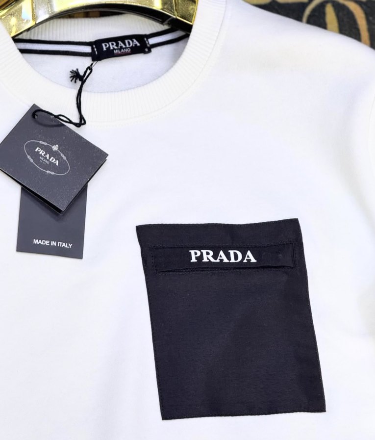Erkek Beyaz Prada Cep Detaylı Sweatshirt - Görsel 2