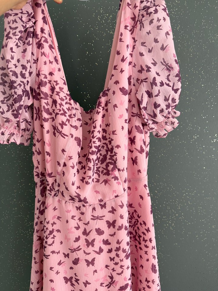 Pembe Volanlı Uzun Elbise - Görsel 2