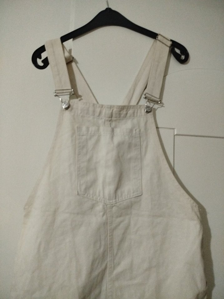 Kadın Beyaz Keten Midi salopet elbise - Görsel 2