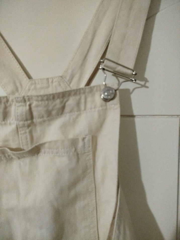 Kadın Beyaz Keten Midi salopet elbise - Görsel 4