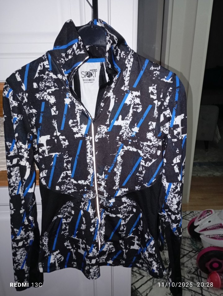 Kadın Mavi Baskılı Fermuarlı Ceket - Görsel 2