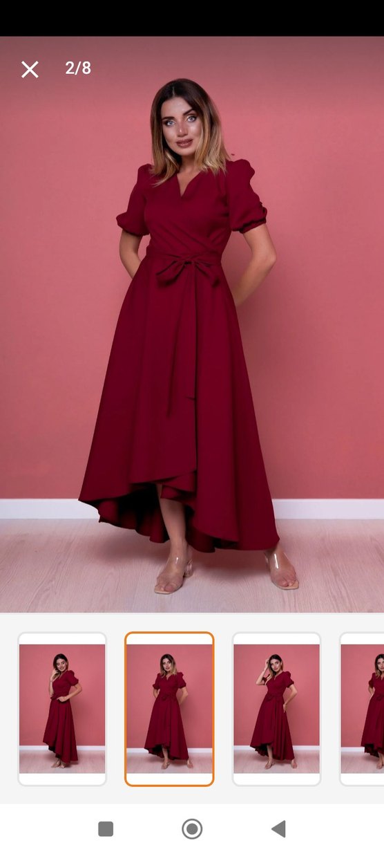 Bordo V Yakalı Uzun Drapeli Elbise - Görsel 4