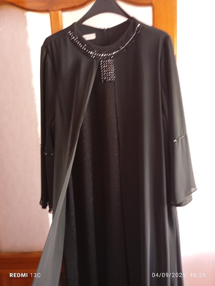 Uzun Kollu Siyah Tesettür Abiye Elbise - Görsel 2