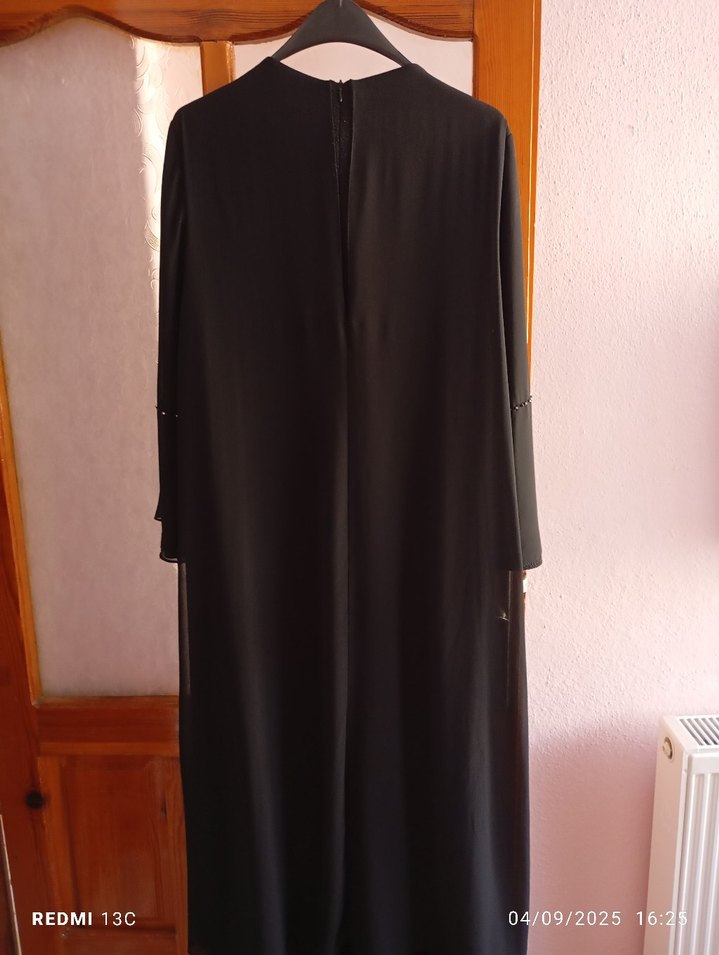 Uzun Kollu Siyah Tesettür Abiye Elbise - Görsel 4