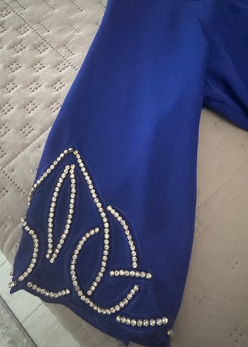 Mavi Nakışlı midi Kadın Elbise - Görsel 4