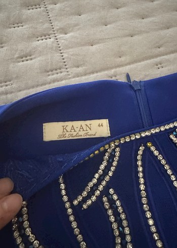 Mavi Nakışlı midi Kadın Elbise - Görsel 3