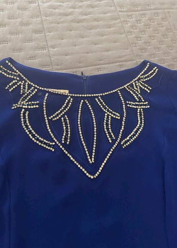 Mavi Nakışlı midi Kadın Elbise - Görsel 2