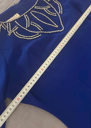 Mavi Nakışlı midi Kadın Elbise - Görsel 5