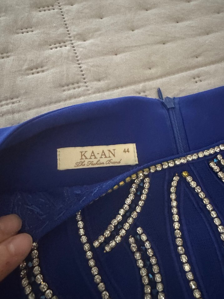 Mavi Nakışlı midi Kadın Elbise - Görsel 3