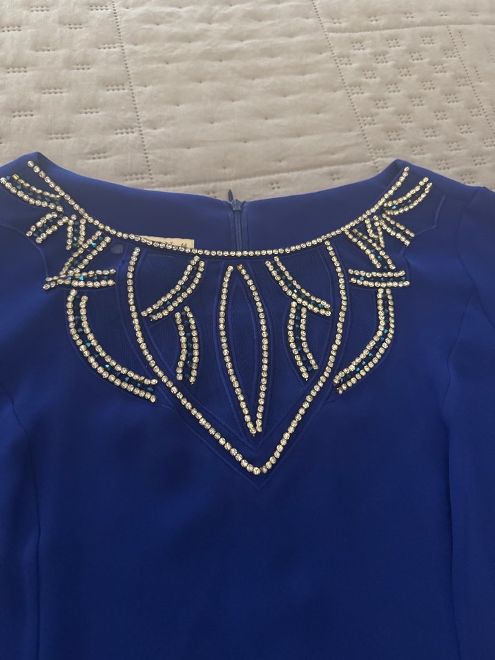 Mavi Nakışlı midi Kadın Elbise - Görsel 2