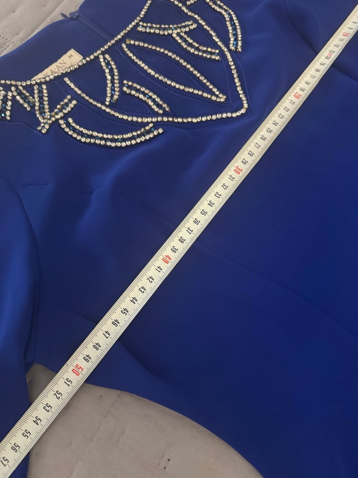 Mavi Nakışlı midi Kadın Elbise - Görsel 5